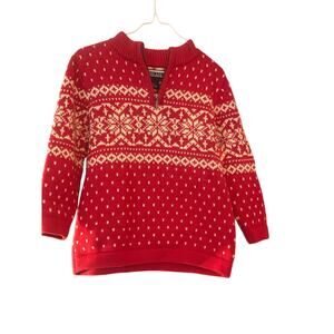 Vintage Lands End Sweater Boys S Red Nordic Snowflake Quarter Zip Cotton Ski